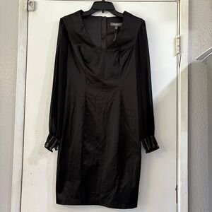 Camomilla Black Cocktail Evening Dress Sheer Long Sleeves Beaded Cuffs Wedding